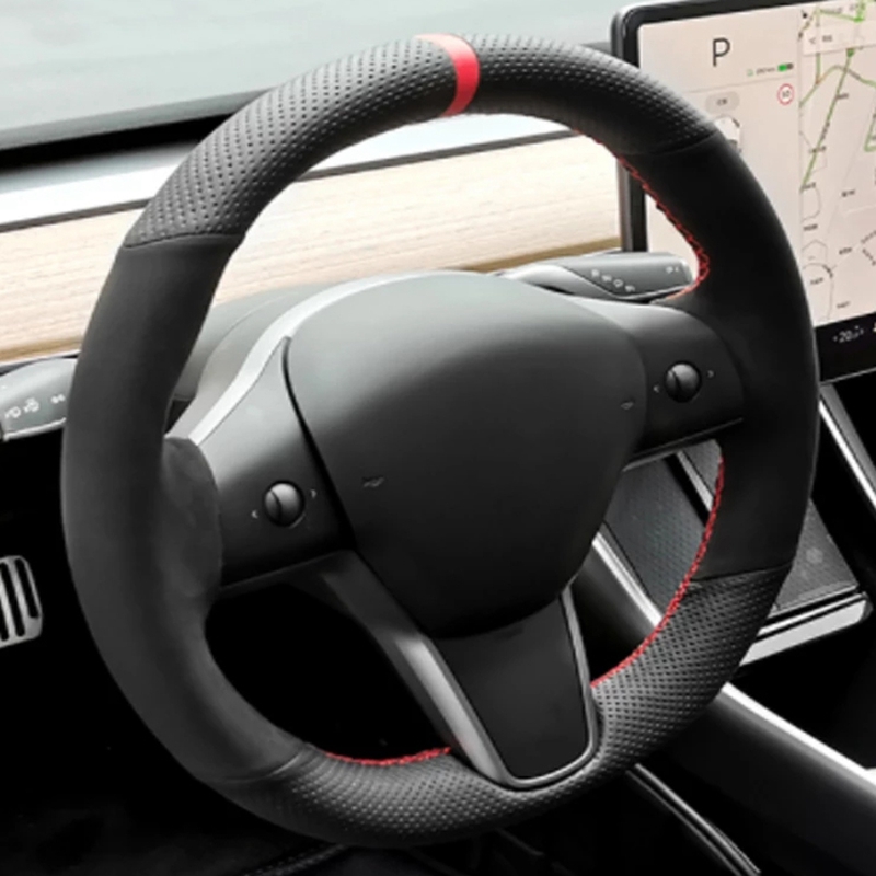 Car Steering Wheel Cover Anti Slip Breathable - Сшитая вручную противоскользящая замшевая оплетка из