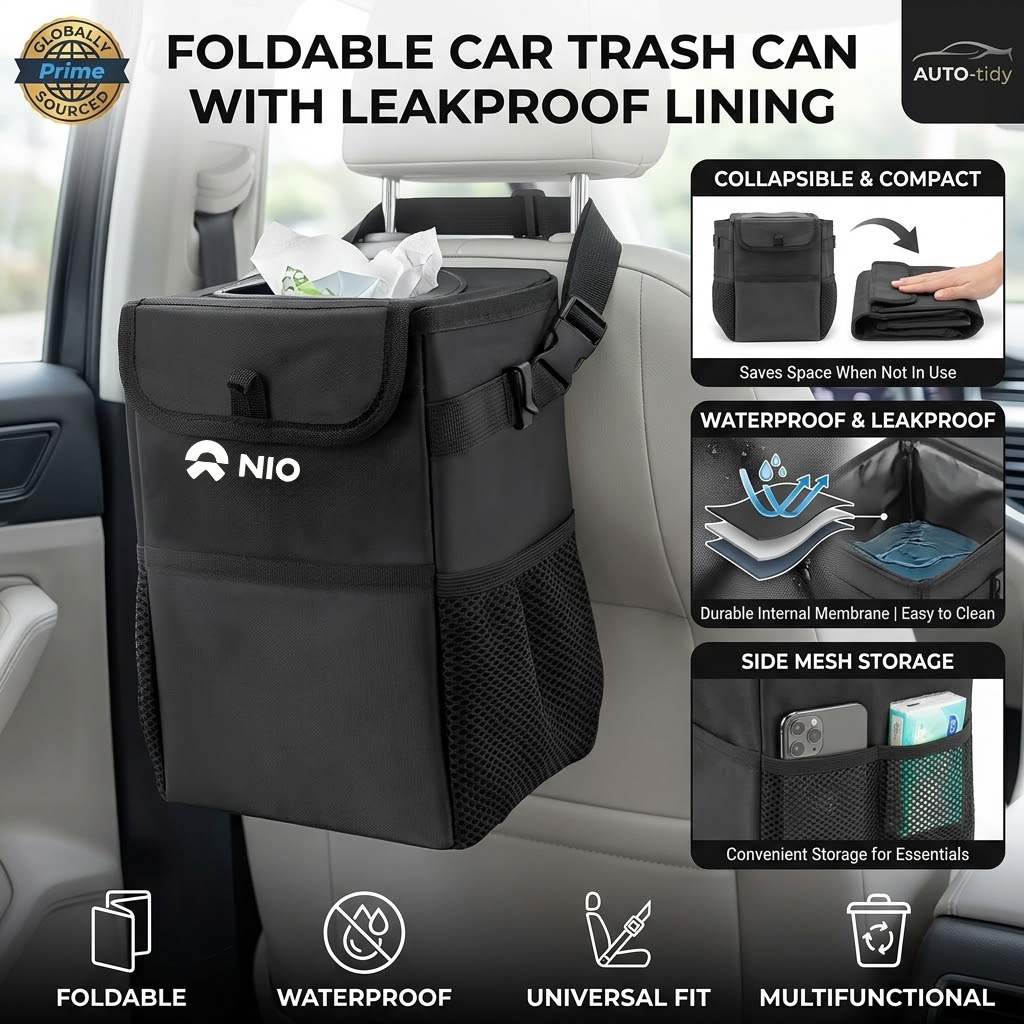 Waterproof Car Trash Can With Lid - Складной портативный автомобильный мусорный бак с