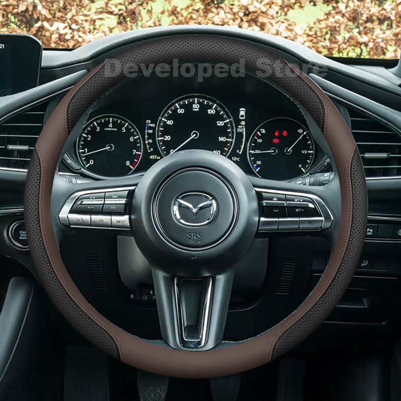 Car Steering Wheel Cover Anti Slip Breathable - Кожаный чехол на руль для Mazda